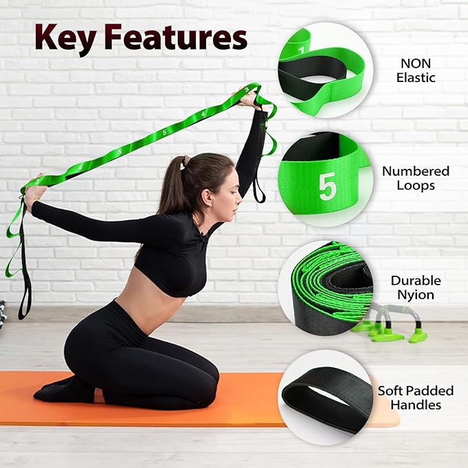 Acozycoo Stretching Strap with Loops for Physical Therapy,Yoga Strap for Stretching,Home Workout,Pilate & Flexibility Training,Non-Elastic Exercise Stretch Band for Hamstring,Leg Stretcher Belt,Flexibility Fascia