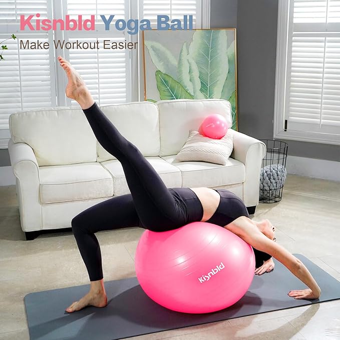 kisnbld Exercise Ball, Extra Thick Yoga Ball for Workout Pregnancy Stability, 4 Sizes Anti-Burst Balance Ball with Foot Pump - Heavy Duty Fitness Ball Chair for Office, Home & Gym