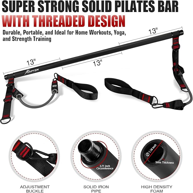 HPYGN Pilates Bar Kit with Resistance Bands, Heavy Duty Multifunctional Pilates Workout Equipment for Strength Training, HIP, Back, Arms, Ab, Shoulders, Portable Home Gym & Travel Fitness Gear for Men