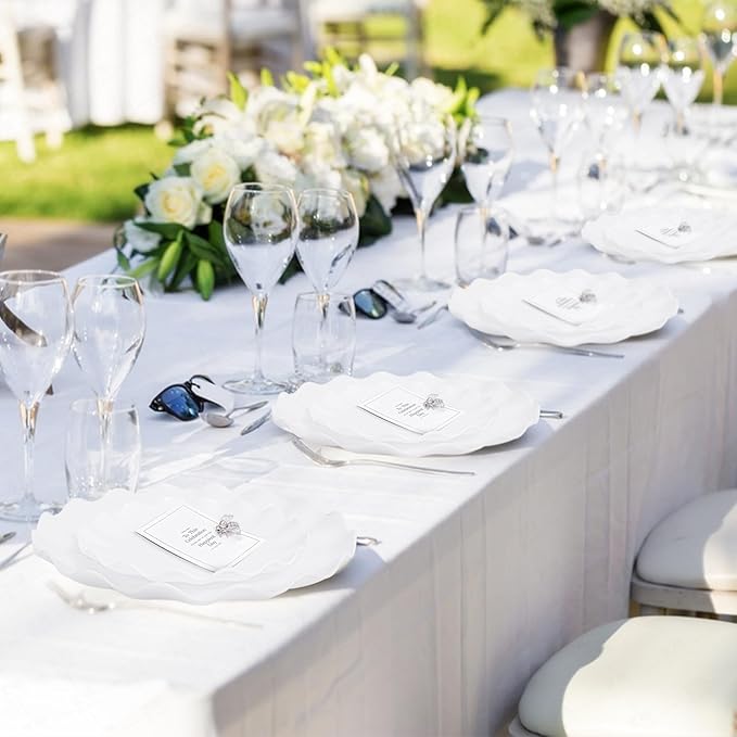 LIYH 50 Pcs White Scalloped Plastic Plates Reusable - Unbreakable Plastic Plates for Weddings Party Outdoor Picnics Dishwasher Safe BPA Free Easter (25Guests)