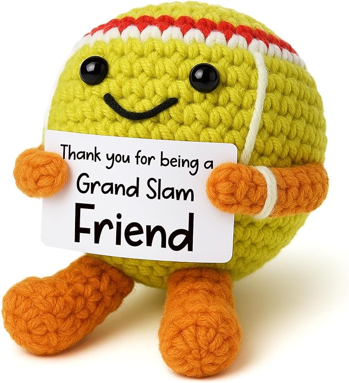 Mini Positive Crochet Tennis Ball Gifts for Women Men - Handmade Crochet Tennis Ball, Motivational Encouragement Christmas White Elephant Gift for Tennis Balls Lover Coworker Friend Coach