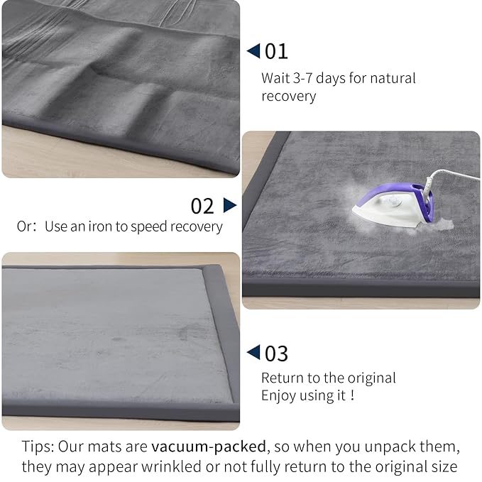 ACOMOPACK Baby Play Mat for Floor 1.3" Thick Memory Foam Play Mat 39"×59" Tummy Time Crawling with Non-slip Bottom for Living Room,Nursery,Soft Velvet Playpen Mats for Kids,Infants（Dark Grey）