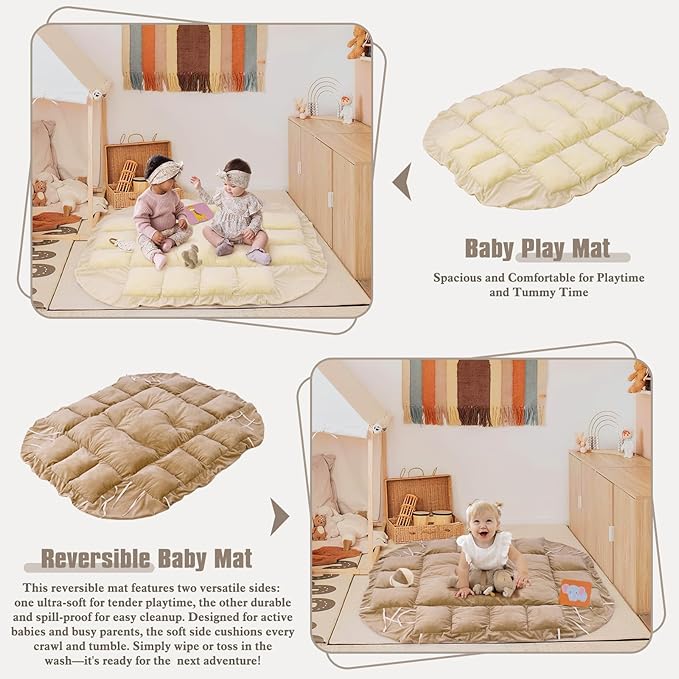 5-in-1 Plush Baby Play Gym, Baby Play Mats, Convertible Baby Gym, Tummy time mat, 6 Sensory Toys, Activity Center, Ball Pit, Cream