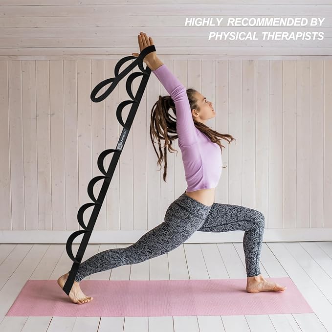 A AZURELIFE Premium Durable Stretch Straps with Loops, Stretching Strap for Physical Therapy, Multi-Loop Yoga Strap Fitness Exercise Strap for Yoga, Pilates, Dance, Flexibility&Exercise