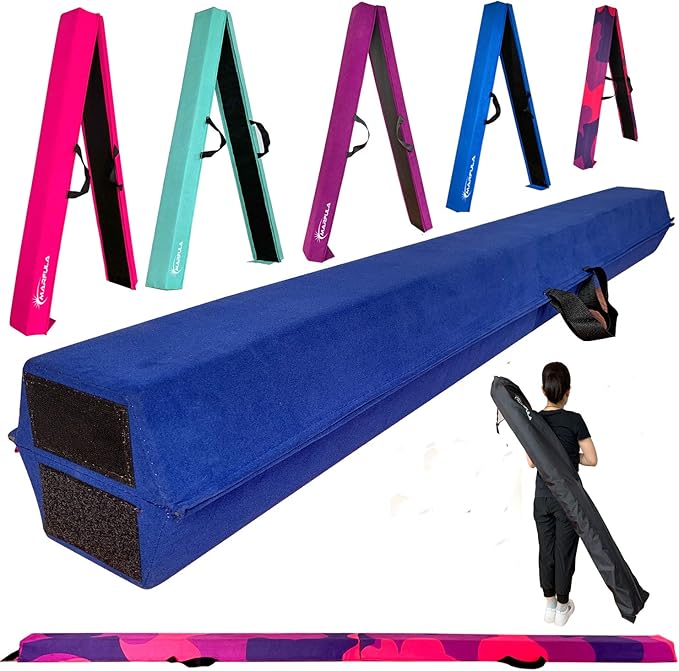 MARFULA 6 FT / 8 FT / 9 FT Folding Gymnastics Beam Foam Balance Floor Beam - Extra Firm - Suede Cover - Anti Slip Bottom with Carry Bag for Kids/Adults Home Use