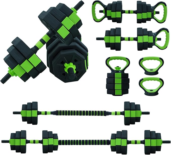 Adjustable Dumbbell Set, 30/44/66/88Lbs Free Weight Set with Connector, 4 In1 Dumbbells Set Used As Barbell, Kettlebells, Push Up Stand,Green and Black