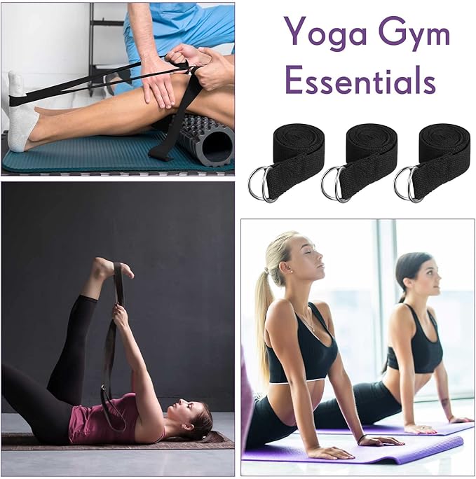 Jerify 50 Pcs Yoga Strap for Stretching Bulk 6ft Exercise Stretch Band with Metal D Ring Adjustable Pilates Non Elastic Yoga Belt for Women Men Physical Fitness Gym Workout Dance (Black)