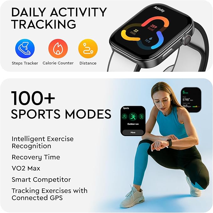OCTANDRA Beyond VeryFit Smart Watch for Men Women 1.99" AMOLED Screen AI Voice 3ATM Fitness Tracker Watch Heart Rate/Blood Pressure/Oxygen Saturation/Stress/Step/Sleep Monitor (GTX12) (Black & Grey)