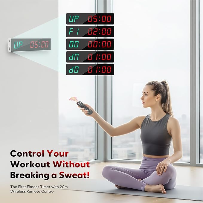 Dienmern Large Digital Gym Timer – Remote Control Gym Clock Wall with 9 Custom Modes Countdown/UP/Stopwatch/Interval, Workout Timer for Home Gym/Garage/Boxing/Outdoor Sport
