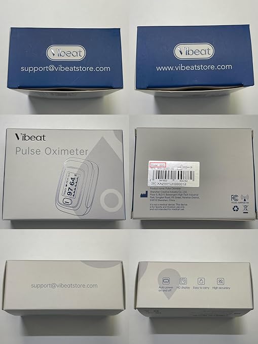 Fingertip Pulse Oximeter, Vibeat Portable SPO2 Monitor with Pulse Rate, Finger Blood Oxygen Saturation Meter with 12 Sets of Data Records, Gray