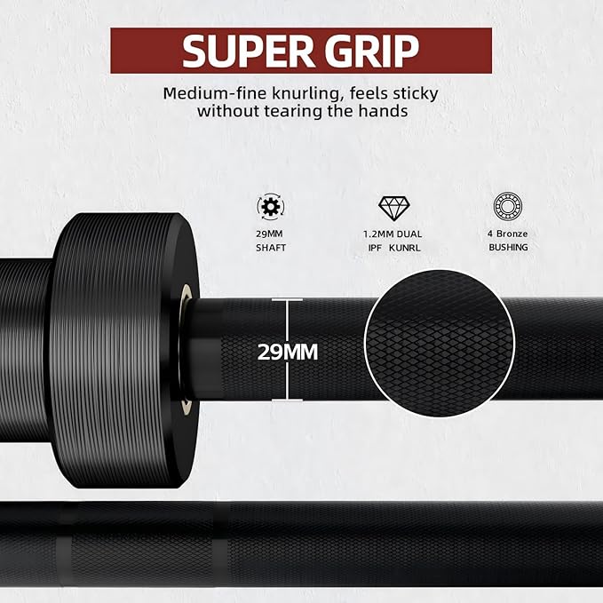 Professional Powerlifting Barbell, Aggressive Knurling 7ft/45lb Power Bar, 2000 lbs Capacity 205K PSI Weight Bar Fit 2" Plates for Bench, Squat, and Deadlift