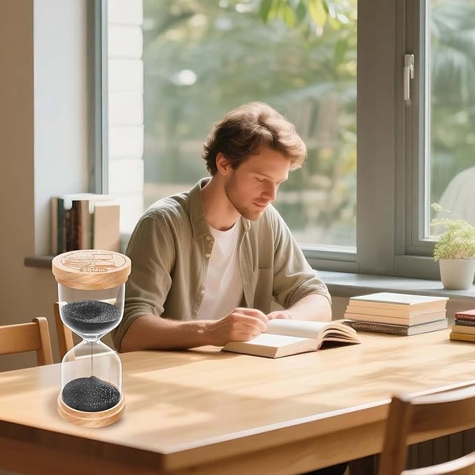 1 Minute Sand Timer, Wooden Hourglass Sand Clock, Small Beech Wood Black 1 Min Hour Glass, One Minutes Sandglass for Brushing Teeth, Reloj De Arena, Classroom, Game, Kitchen, Home, Office