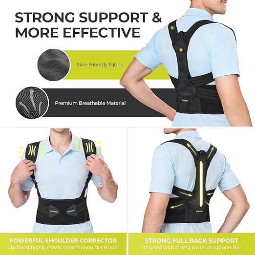 SHAPERKY Posture Corrector for Women and Men - Adjustable Upper Back Brace - Breathable Back Support straightener - Providing Pain Relief from Lumbar&Shoulder (L-XL)