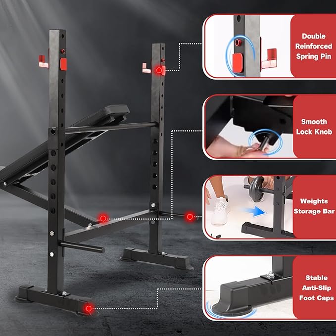 Foldable 1500LBS 8 in 1 Olympic Weight Bench Set with Leg Extension/Curl, Adjustable Weight Bench for Men & Women Full Body Workout, Bench Press with Preacher Curl（US Stock）