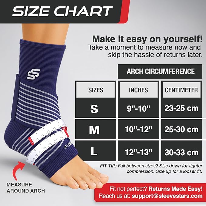 Sleeve Stars Ankle Brace for Women & Men, Ankle Wrap for Sprain, Compression Sleeve for Plantar Fasciitis Relief, Easy Customizable Support: w/ Removable Strap (Single/M:10"-12"/Navy Blue)
