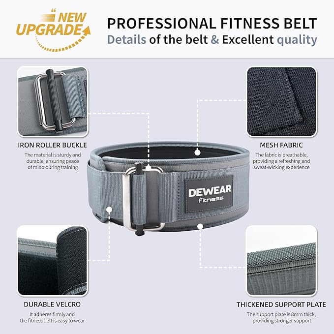 Durable Weight Lifting Belt, 4'' Wide Gym Belt for Bodybuilding, Powerlifting, Squats, Deadlift - Provides Lumbar Support & Stability for Men & Women