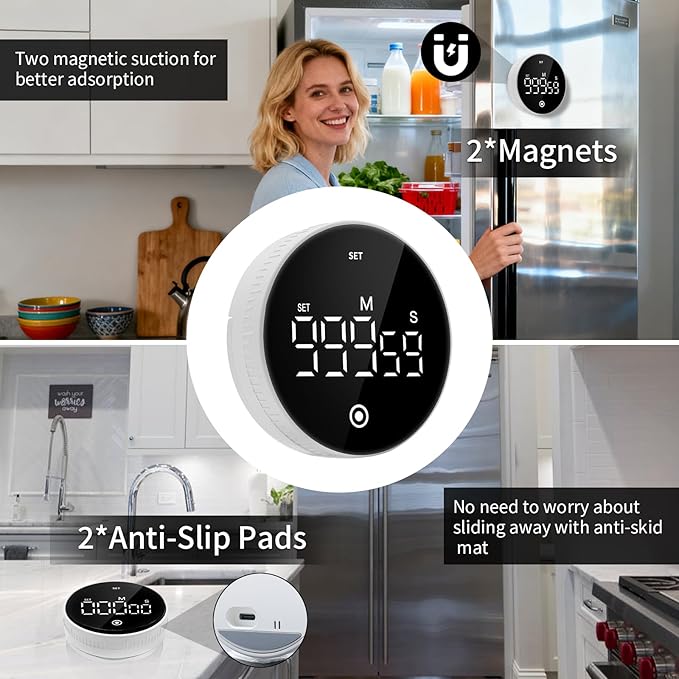 Digital Kitchen Timer with Magnet,Large LED Display Visual Timer with Countdown Countup for Adult & Children,Battery Supply for Classroom Home Gym Office