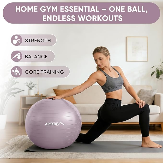 APEXUP Yoga Ball Exercise Ball Anti Slip Heavy Duty for Fitness, Balance & Core Workout, Balance Training, Pregnancy & Physical Therapy, 5 Sizes