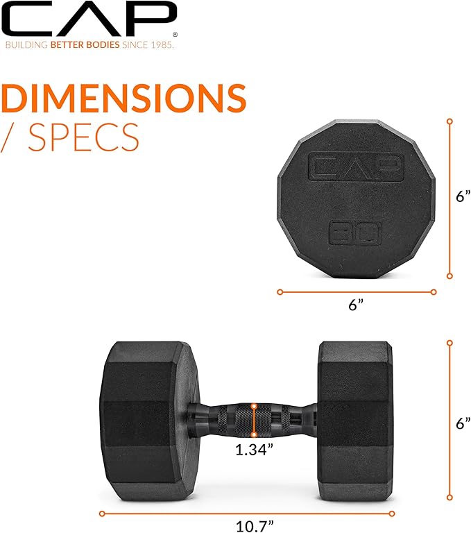 CAP Barbell Coated Hex Dumbbell Weight - Single | 10-120 lbs | Multiple Options