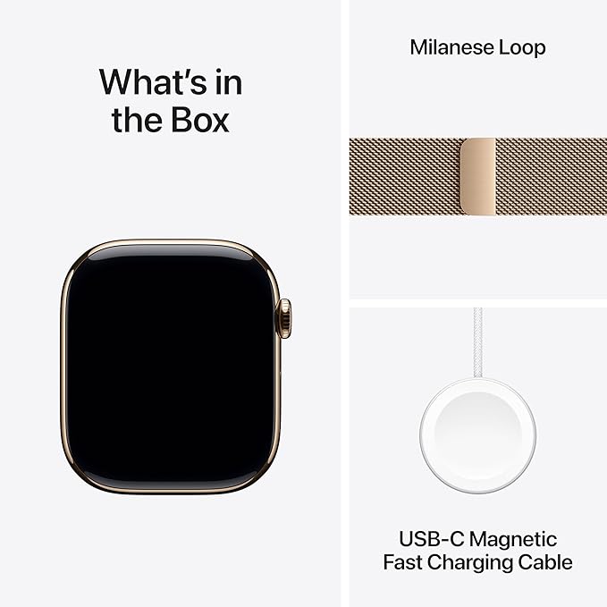 Apple Watch Series 11 [GPS + Cellular 46mm] Smartwatch with Gold Titanium Case with Gold Milanese Loop - M/L. Sleep Score, Fitness Tracker, Health Monitoring with AppleCare+ (2 Years)