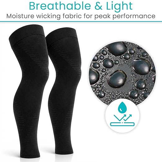 Vive Full Leg Compression Sleeves for Men & Women (Pair) - Knee, Calf, & Thigh Support Brace Wrap for Basketball, Football, Wrestling - Footless Long Running Accessories for Shin Splints (X-Large)