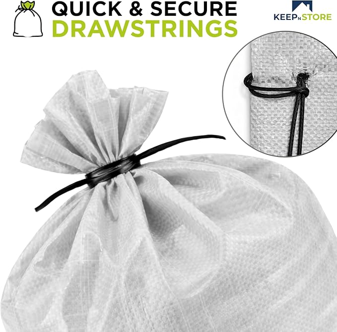 Heavy Duty Sand Bags Pack of 24, White Empty Sandbags with Built-In Ties, Woven Polypropylene UV Protection 1600 Hours, Fillable Bags for Flood Control, Weight, 36x48 inches, 175 Pounds Volume