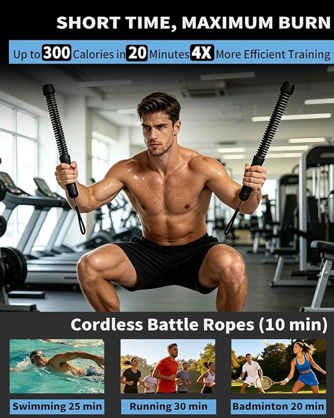 Battle Ropes, Weighted Ropeless Battle Rope with Adjustable Resistance Springs for Home Gym Exercise, Portable Workout Equipment for Strength Training & Cardio Fitness