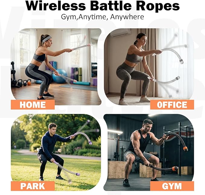 Adjustable Ropeless Battle Ropes,Portable Cordless Battle Ropes for Home Gym,Workout Exercise Ropes for HIIT,Strength Training & Full-Body Cardio for Men & Women (Black, 1.45 lb)