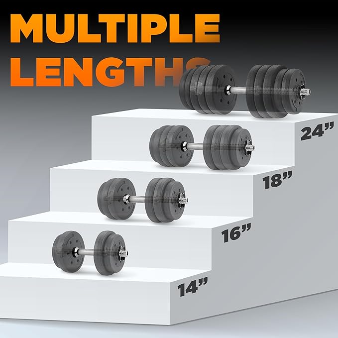 Yes4All Threaded Dumbbell Handles, Build Your Own Secure 14/16/18/24 Inch Dumbbell Bar Pair, Fit 1”–1.15” Plates Adjustable for Strength Progress, Non-Slip Star-Lock Collars, Tight Grip
