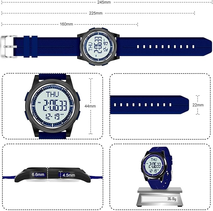 Beeasy Digital Watch for Men Women, 50M Waterproof, Ultra-Thin & Lightweight, 44mm Silicone Sports Watch with Alarm, Stopwatch, Countdown, Ideal for Gym, Running, School, Daily Wear