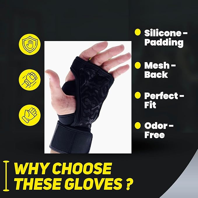 HW Weight Lifting Gloves for Men & Women – Gym Workout Gloves with Wrist Support, Full Palm Protection & Grip – Breathable Gloves for Crossfit, Training, Fitness & Strength Workouts