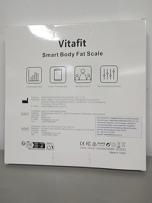 Vitafit Smart Bathroom Scale Body Weight, High Accuracy Assured by Weight Scale Professional Factory Since 2001, App Sync 13 Body Composition Including BMI, Body Fat and Muscle, 400lb, LED, Silver