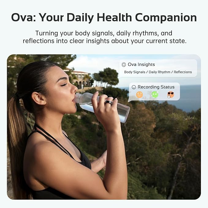 opove O Ring Smart Ring, Fitness Trackers Rings with Sleep/Stress/Heart Rate/Women's Health Monitoring, Comfortable Wearing, Up to 7 Days Using, Fitness Ring for Android & iOS, Black-Size10