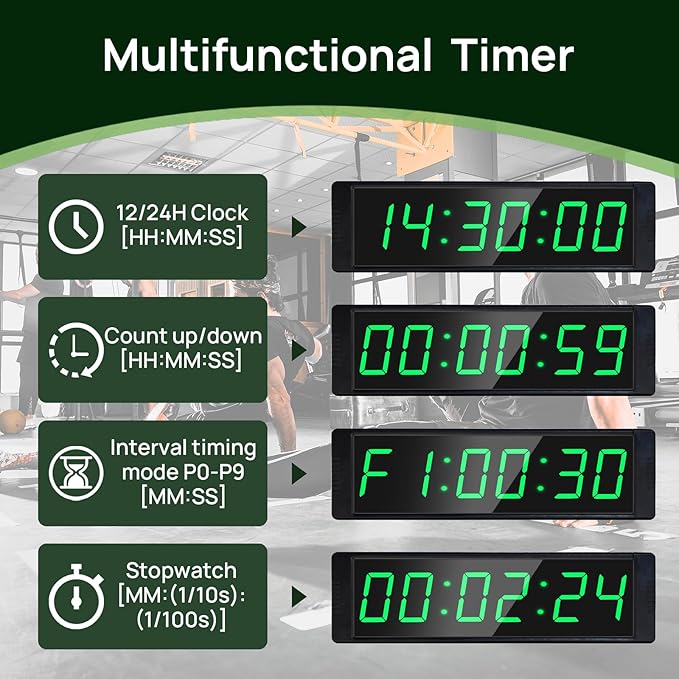 YZ Gym Timer Clock for Home Gym, Fitness Timer with Stopwatch, Large Digital Stopwatch Countdown Clock, 12/24H Digital Wall Clock, with Stand
