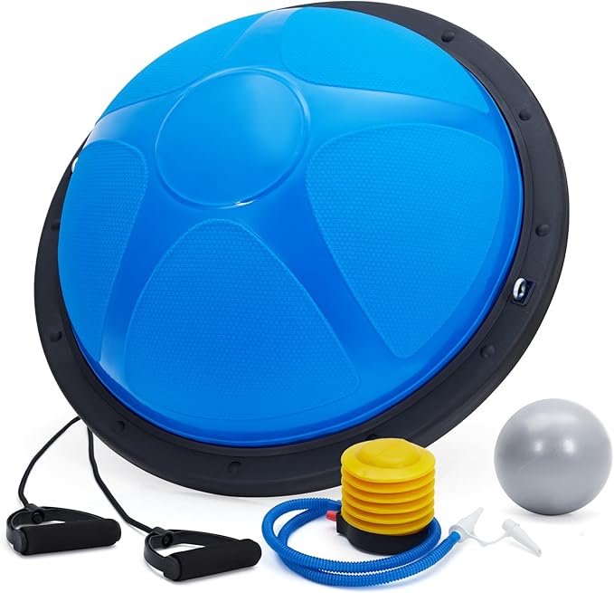 IDEALHOUSE 23" Half Exercise Ball Trainer, Balance Ball Trainer with Resistance Bands, 1600 Lbs Non-Slip bosu Ball for Strength Training, Stability Gear for Home Gym Body Workout & Pilates Equipment
