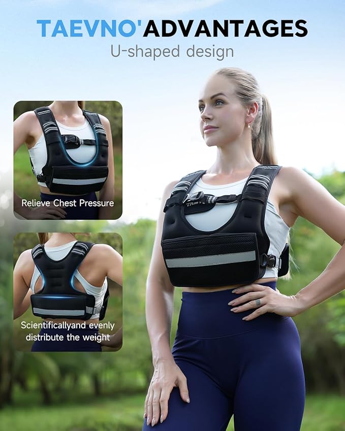 Adjustable Weighted Vest for Women Men, 6-12lb/12-20lb/20-32lb Comfort Fit - U-Shaped Ergonomic Weight Vest with 6 Removable Iron Sandbags, Large Front Mesh Pocket & Reflective Strips, Ideal for Running, Walking, Strength Training, HIIT, Cardio Workouts