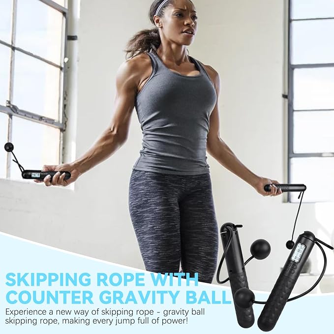 Skipping Rope with Counter, Cordless Jump Rope Smart Skipping Rope,Adjustable Digital Counting Jumps Ropes,2 In 1 Weighted Ropeless Skip-ping Ropes,Ropeless Jumpes Rope Jump Ro-pe for Lose Weight, Burn Calories