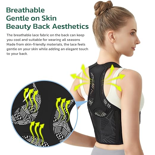aoFIT Posture Corrector for Women, Lightweight and Breathable Back Brace for Pain Relief, Rounded Shoulders and Hunchback, Compact & Portable with Fashionable Design, Invisible Under Clothes Black M