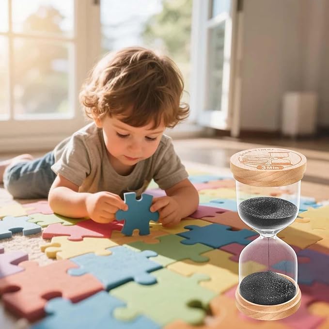 5 Minute Sand Timer, Wooden Hourglass Sand Clock, Small Wood Black 5 Min Hour Glass, Five Minutes Sandglass for Brushing Teeth, Reloj De Arena Classroom, Game, Kitchen, Home, Office