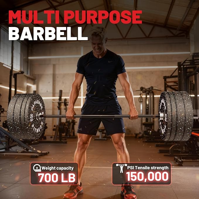 PAPABABE Olympic Barbell, 4ft/5ft/6ft/6.5ft Straight Barbell for Strength Training and Technique Adjusting, 2 inch Womens Olympic Bar with Moderate Knurling For Bench Press, Squats Curls Deadlifts Weightlifting