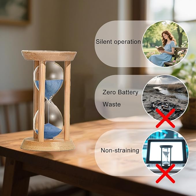 Wooden 5 Minute Sand Timer,Bamboo Hourglass,Blue Sandglass Timer,reloj de Arena- Decorative Timer for Classrom,Office,Cooking,Baking,Game,Desk Decor & Gift