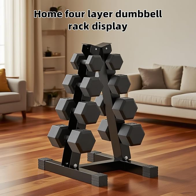 4-Tier Dumbbell Rack Stand, A-Frame Metal Weight Rack with Handle – Space-Saving Strength Training Dumbbell Storage for Home Gym