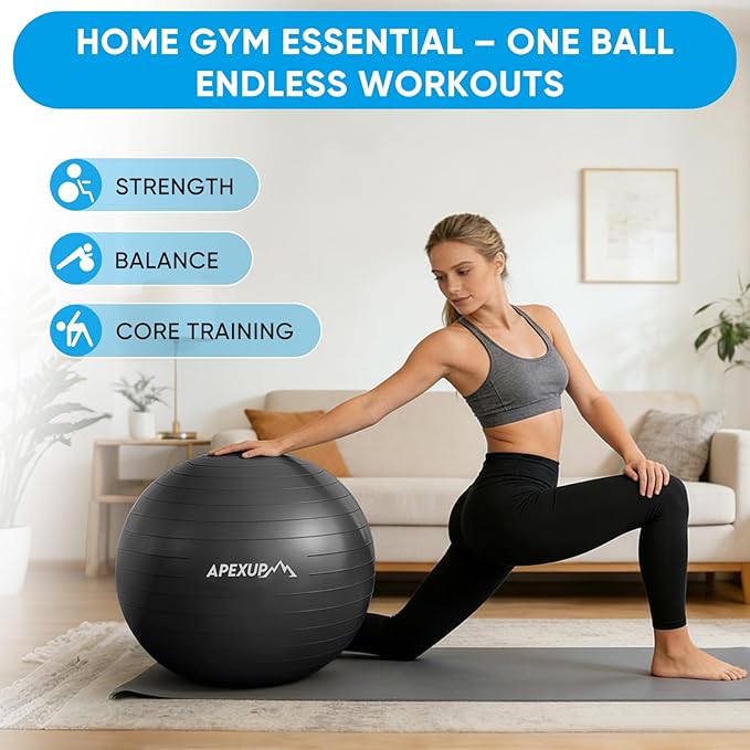 APEXUP Yoga Ball Exercise Ball Anti Slip Heavy Duty for Fitness, Balance & Core Workout, Balance Training, Pregnancy & Physical Therapy, 5 Sizes