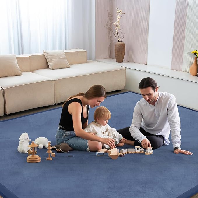 Baby Play Mat for Floor Nursery Rug Muscle Mat Area Rug Playroom Rug 79"x138" Playpen Mat Memory Foam 1.3" Thick Crawling Mat for Babies,Toddlers, Infants, Kids,Sapphire Blue