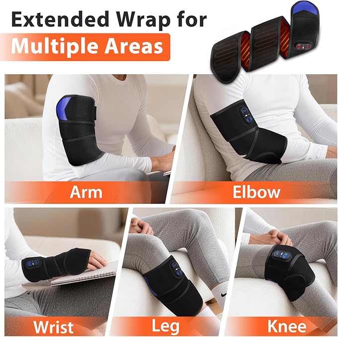 Cordless Arm Heating Pad Wrap with Red Light, 5000mAh Elbow Heating Pad Wrap, Fast Heating, Heated Elbow Arm Sleeve with 3 Heat & Timing Settings