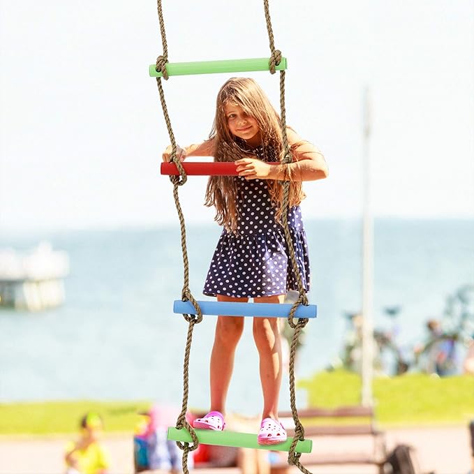 7FT Colorful Camping Rope Ladder for Kids - Hanging Climbing Ladder for Swing Set, Playground, Tree House, Ninjaline, Indoor & Outdoor Play Set