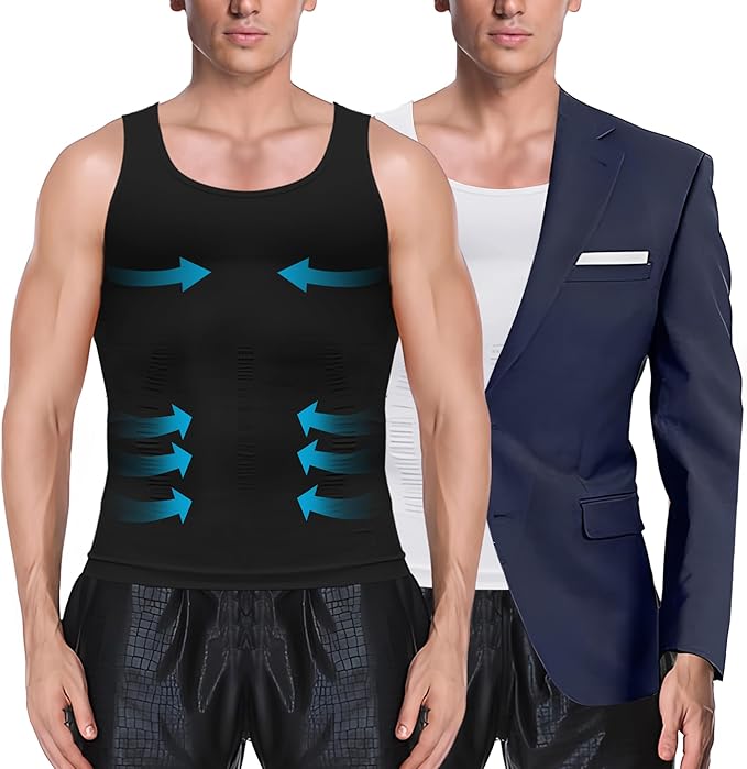 MEETYOO 1/2/3 Pack Men's Shaper Slimming Tank Top Athletic Compression Shirt with Sleeveless Undershirts for Men