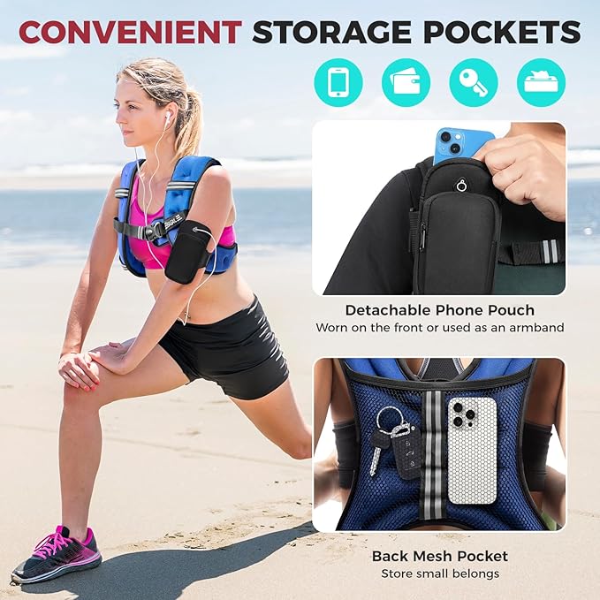 BAGAIL Comfort-Fit Weighted Vest for Woman, Even Weight Distribution, Faster Weight Loss, No-Chafe or Bounce for Walking & Running with Detachable Phone Pouch & Reflective Stripes (Available 5-30lbs)