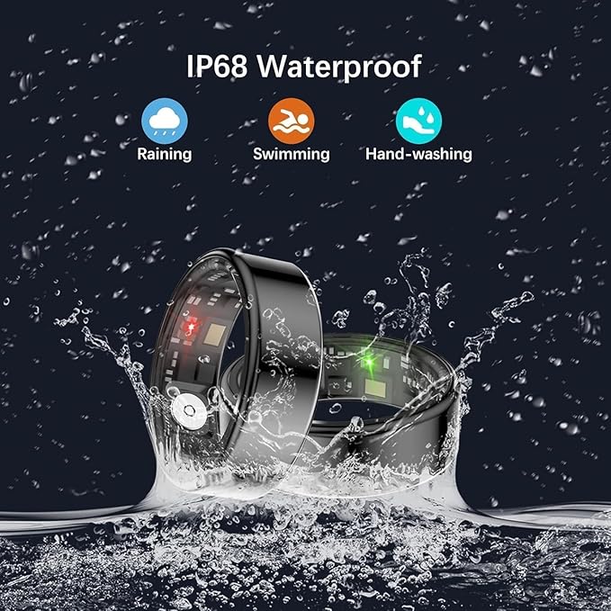 FKGZJF Smart Rings for Women Men, Fitness Ring with Heart Rate, Blood Oxygen, HRV, Stress, Sleep Tracker, Step Tracker, No Subscription Fee, lP68 Waterproof Smart Ring for iPhone & Android (Black 6#)
