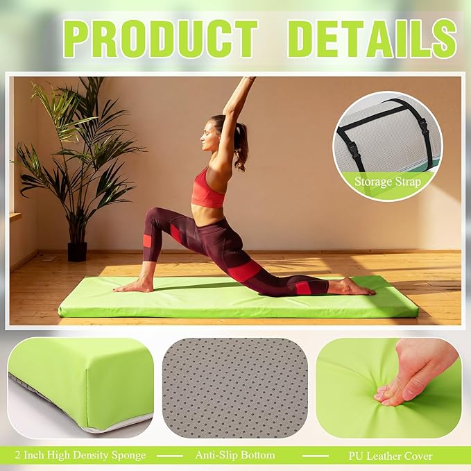 Lyrow 2 Inch 72"x24" Thick Foldable Yoga Mat with Carry Strap, Non-slip Portable Foam Gym Mat for Yoga, Pilates and Stretching